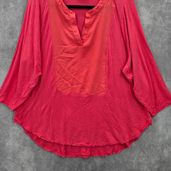 Calvin Klein Pink Stretch Flare Quarter Sleeve Blouse Top Shirt Plus 1X - Picture 4 of 6